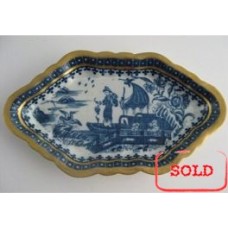 SOLD Caughley Spoon Tray, Decorated in Blue and White with the  'Fisherman and Cormorant' Pattern, c1770 (RESTORED) SOLD 